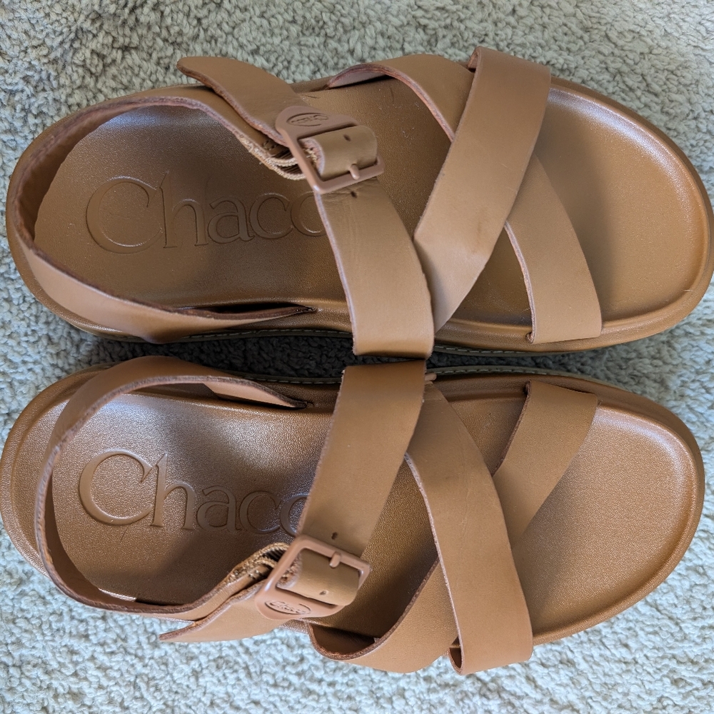 Chaco Tan Cross-Strap Slide Sandals